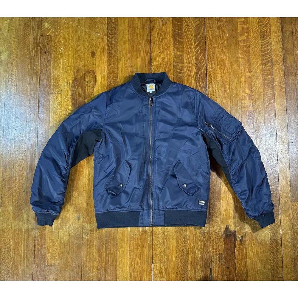 Carhartt WIP Jacket Ashton Bomber Medium Navy Blue Workwear Pockets Insulated